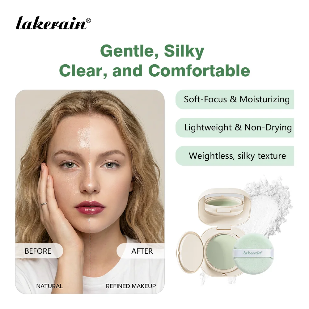 Lakerain Blurring Oil Control Powder Smooth Matte Finish Sweat Humidity Resistant Leak-Proof Design Blurring Hydrating Powder