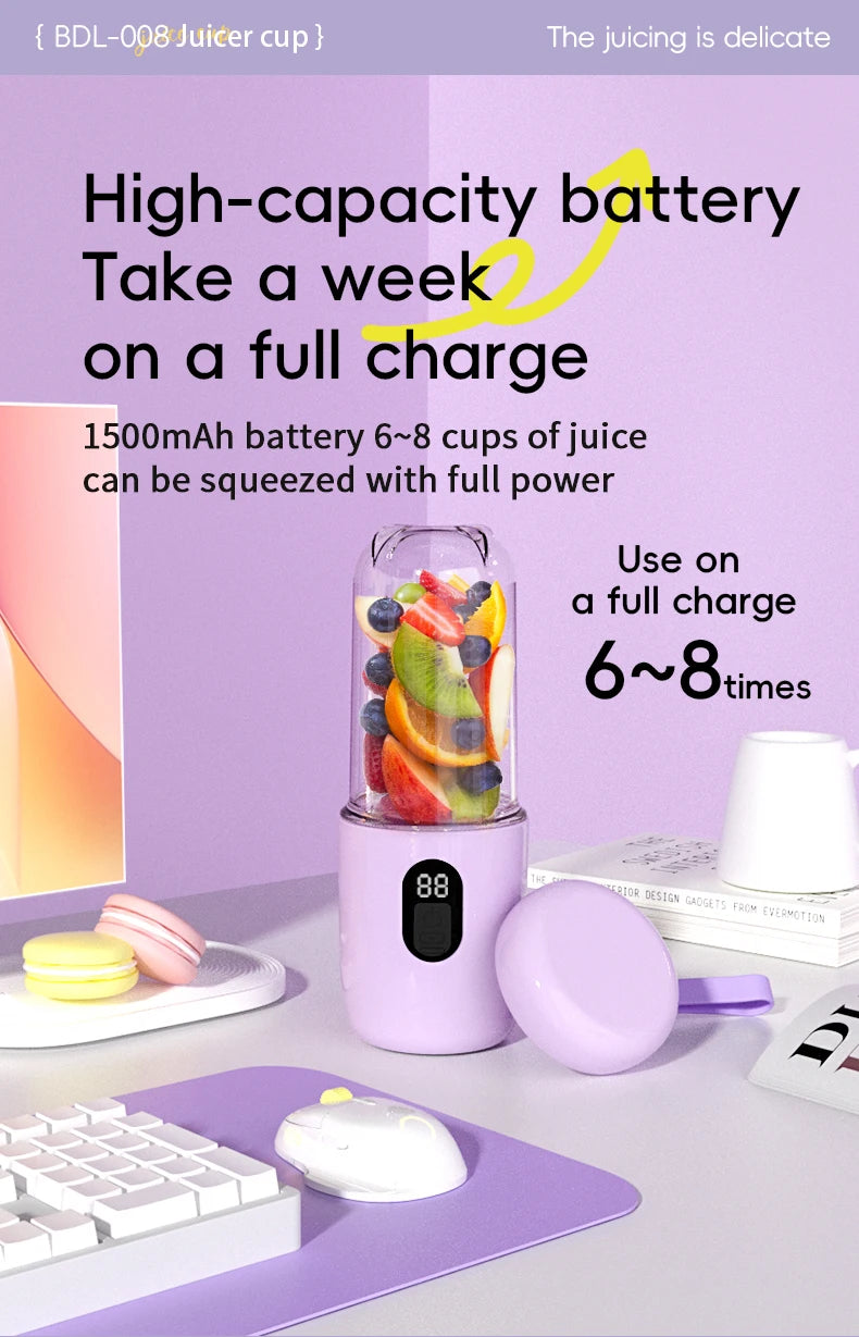 Portable Blender USB Rechargeable Cordless Mini Juicer Mixer for Smoothie Shake Protein Travel Sports Bottle Juicer Cup