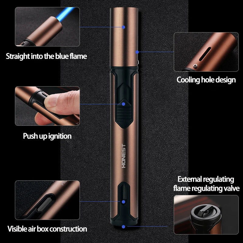 HONEST Metal Windproof Lighter Refillable Pen Torch Lighter Jet Flame Butane Lighter Kitchen BBQ Candle Camping Men's Gadget