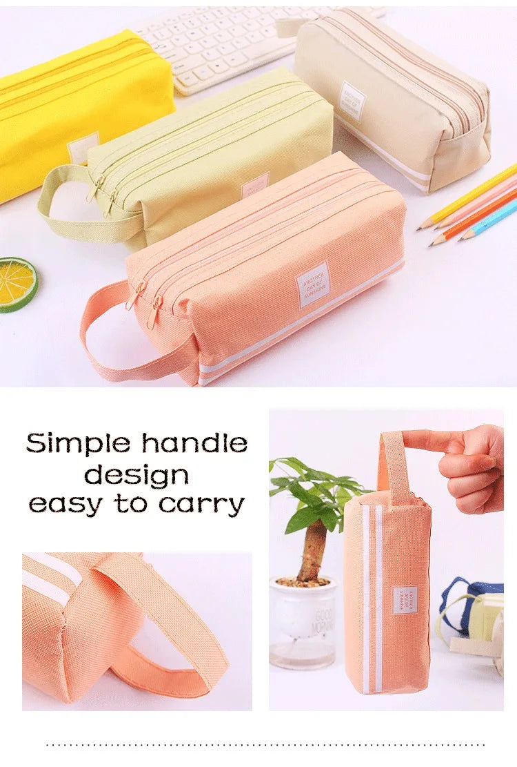 Large Capacity Pencil Cases Double Layer Simple Canvas Bags for Girls Back to School School Office Supplies Stationery