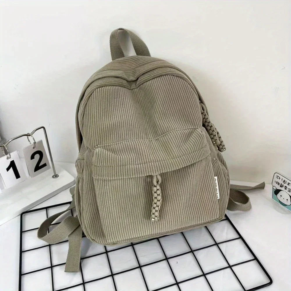 Backpack Solid Color Corduroy Backpack Handbag Rucksack Small School Bags Commuting Simple Student Book Bags Autumn Winter