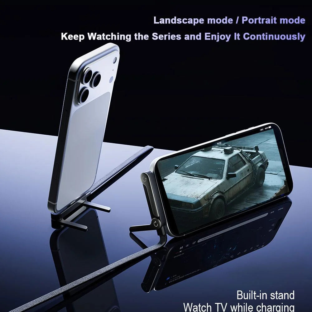 240W Stand Charging Cable, 2-in-1 with Phone Holder for Gaming/Videos, Compatible with iPhone 15-17 & Huawei