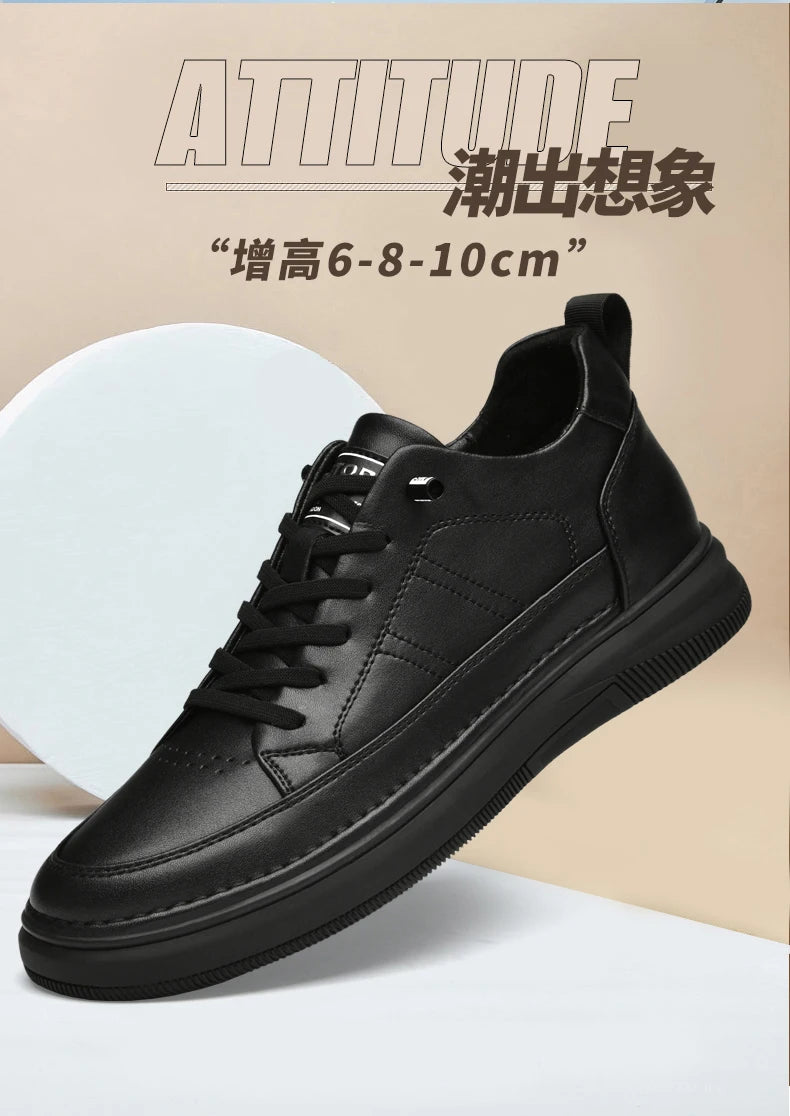 Spring Autumn Men's Inner Heightening Shoes Leather Sports Casual Shoes Invisible Height Increasing Shoes Men Sport Elevator 8CM