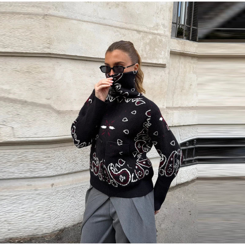 Jacquard Knitted Women's Cardigan Sweater Fashion Zipper Loose Pocket Casual Lady Sweaters 2026 Spring Street Long Sleeve Top