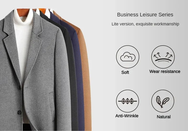 Wool 54.3% autumn and winter new men's woolen coat medium and long suit collar cotton thickened woolen coat men's coat