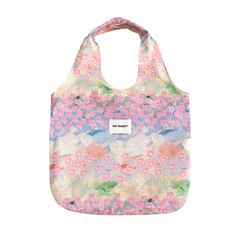 Women's Bag  Cotton Vest Fresh And Artistic Single-shoulder Bag Canvas Large-capacity Daily Handbag Pink Color Simple Fashion