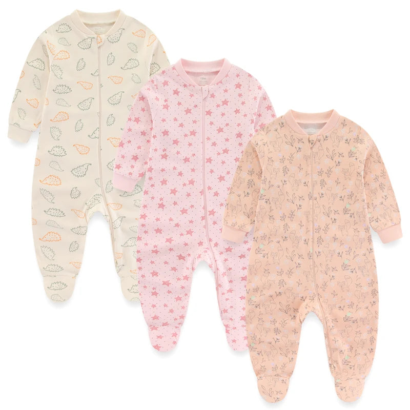 Cotton Baby Girl Clothes 3Pieces Cartoon New Born Baby Boy Clothes Sets Long Sleeve Autumn Footie Jumpsuits Zipper Spring Bebes