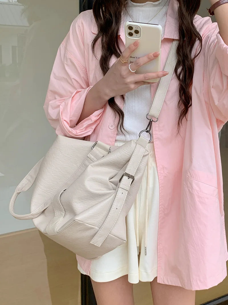 Fashion Tote Bag Leather Women Bag Simplicity Handbag Solid Vintage Shoulder Messenger Bag for Ladies