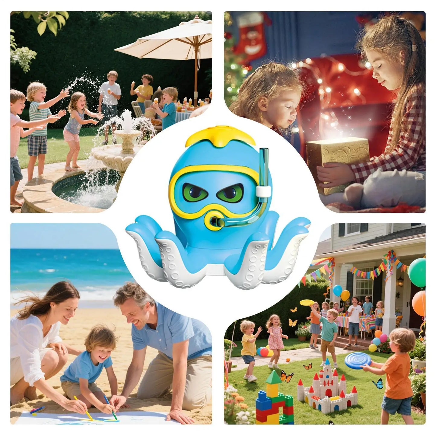 outdoor Water Toy Baby Bath Toys Cartoon Squid windmill Sprinkler Rotating Spray Garden Yard  Fun Games Toys for Kids boys girls