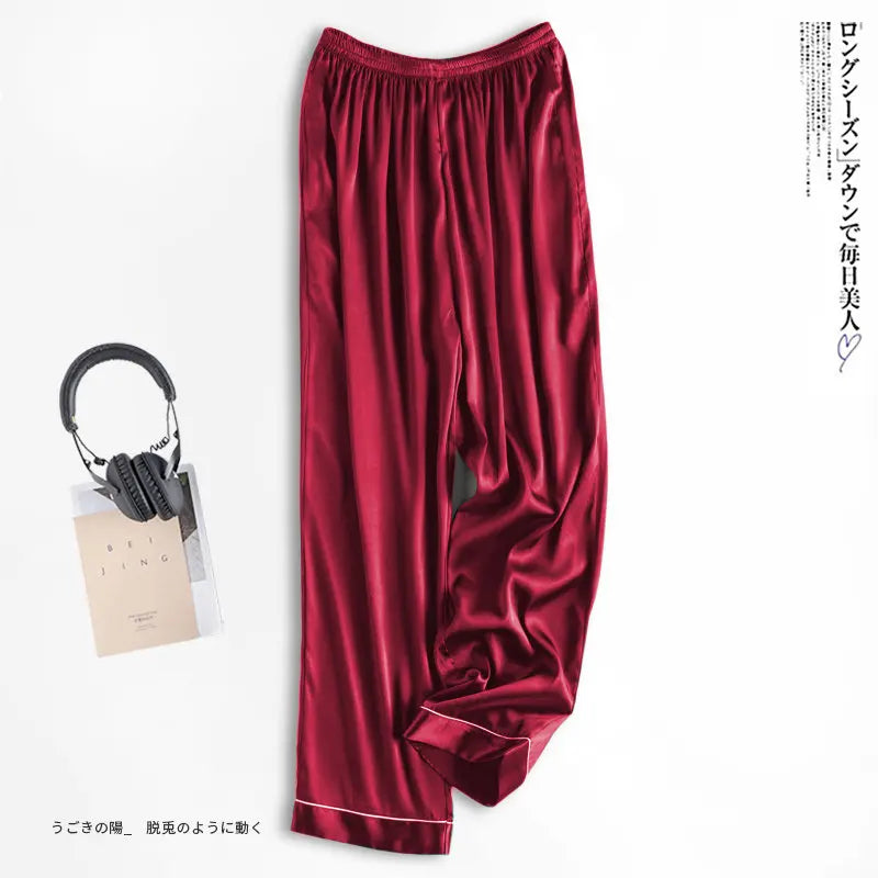 Ice Silk Sleep Pants Long Loose Fit Home Clothes for Men And Women plus Size Simulated Silk Single Piece Couple Home Pants