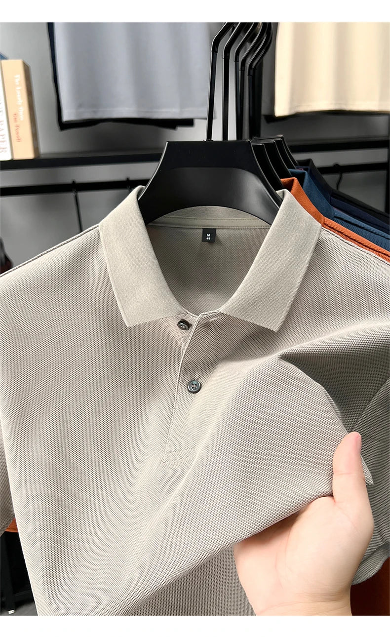 100% pure cotton men's short sleeve polo shirt high-quality classic solid color summer business casual comfort versatile T-shirt