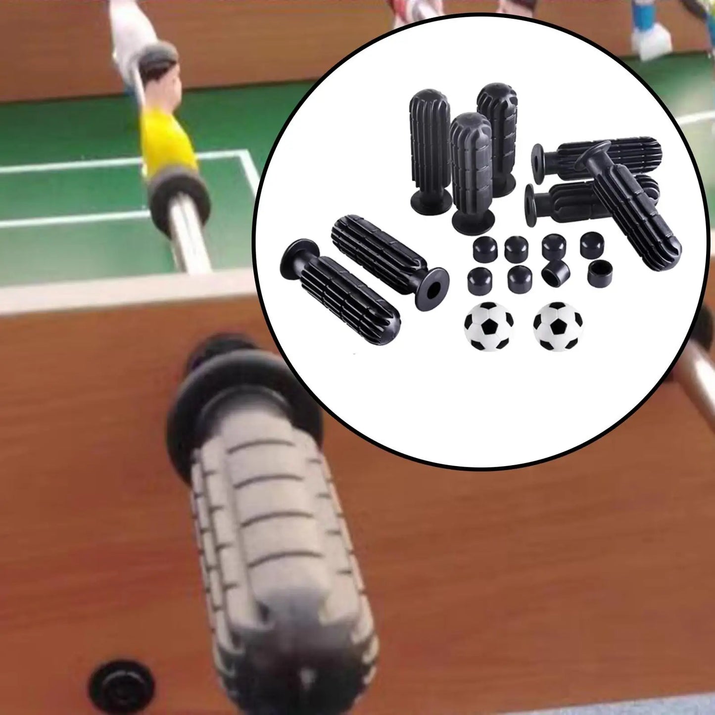 8 Pieces Foosball Handle Grips with 2 Small Footballs Practical Portable Accessories Parts Kids Replaceable with 8 End Plug