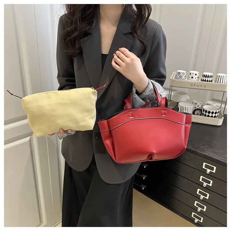 Women Tote Bag Underarm Bag Large Capacity PU Leather Shoulder Bags Vintage Solid Crossbody Bag Trendy Briefcase Bags with Purse
