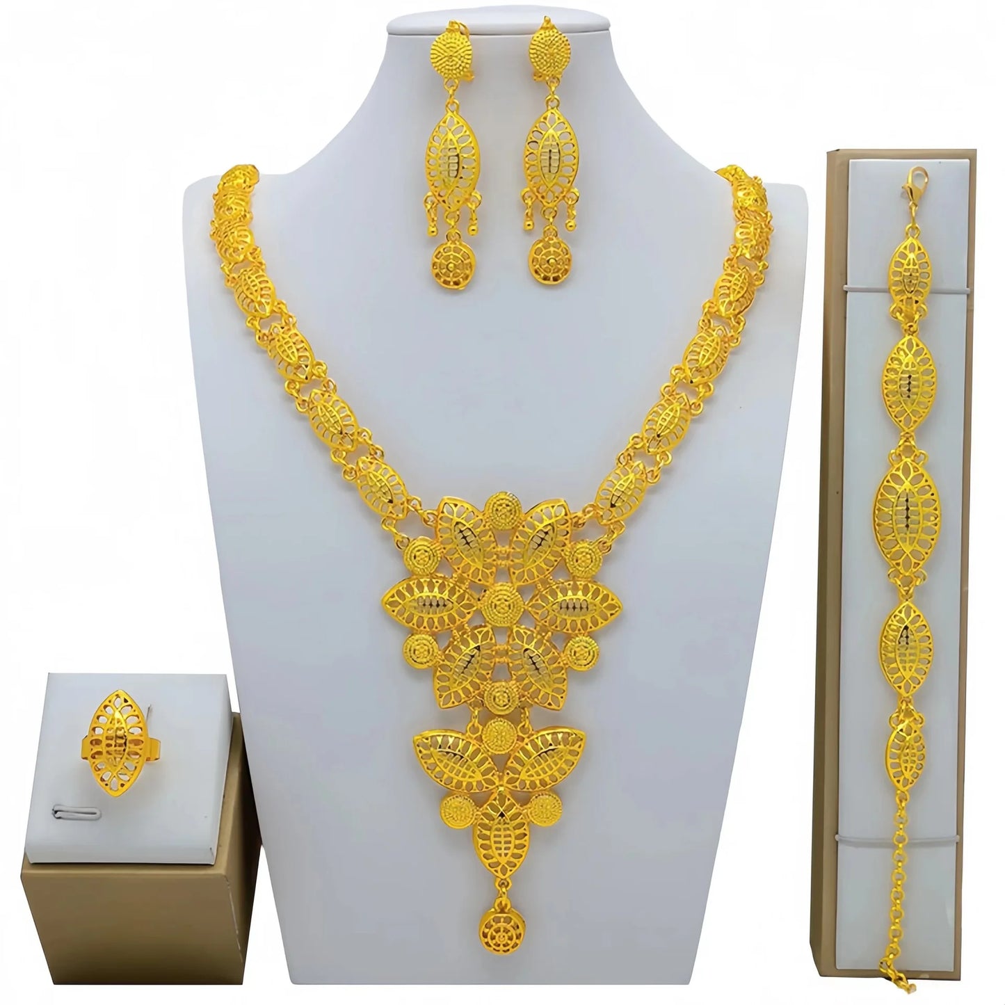 New Bridal Jewelry Set Dubai Necklace Earrings Women Wedding 24k Gold Plated African Jewellery Bridesmaid Party Gift accessories