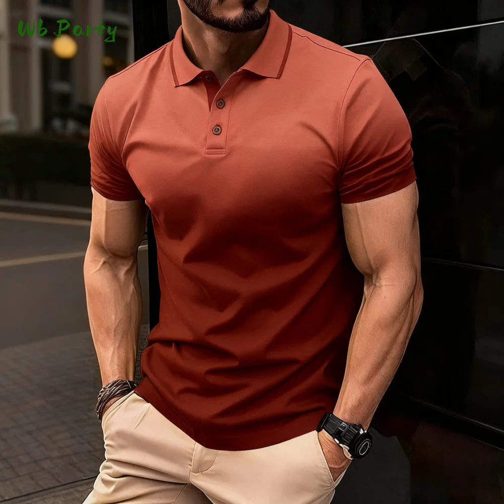 Summer Men's Polo Men's Casual Short Sleeve Polo Shirt Striped Color Block Design Sporty Polo Style Collared Polo Shirts for Man