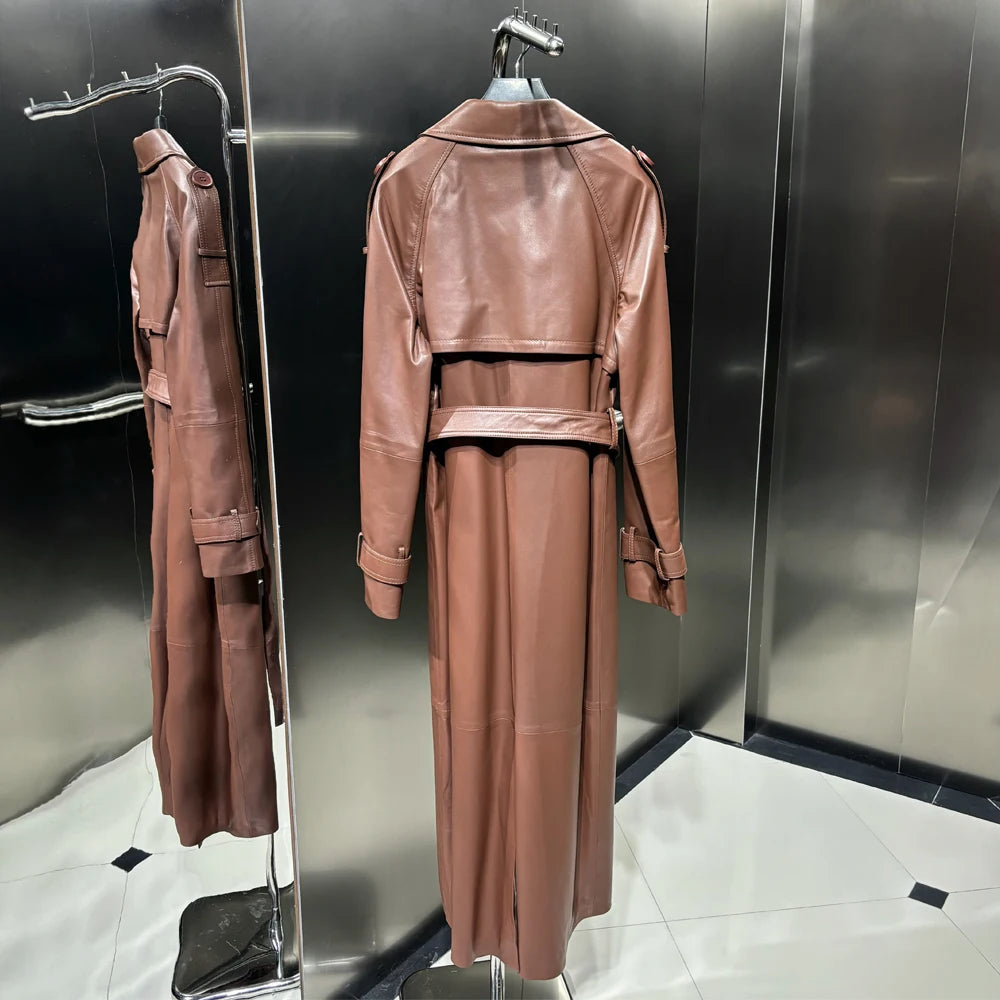 Trench Coat for Ladies Real Sheepskin Coat Genuine Sheep Leather Long Windbreak Autumn Outwear 2024