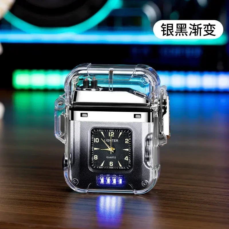 Waterproof Watch Lighter Windproof USB Plasma Rechargeable Lighter Outdoor Portable Smoking Cigarette Lighter Men's Watch Gift