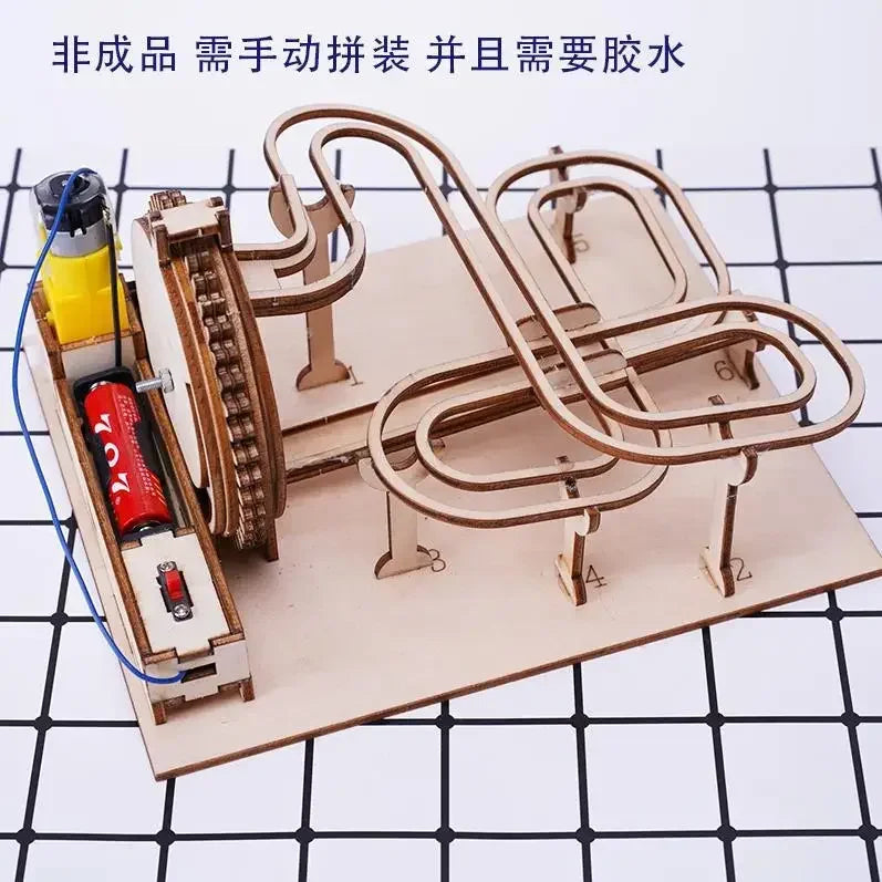 DIY 3D Wooden Marble Run Kit Build Mechanical Gears Steam Powered Science Experiment Educational Toy for Children and Teens