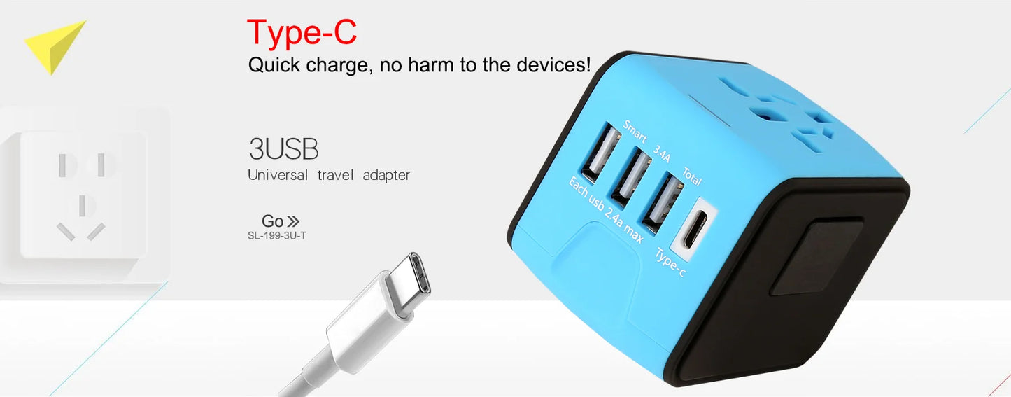 Travel Bag Electronic Gift Bag Adapter Plug Type C Travel Adapter Universal AC Socket Hot 3 Port USB Adapter all in one