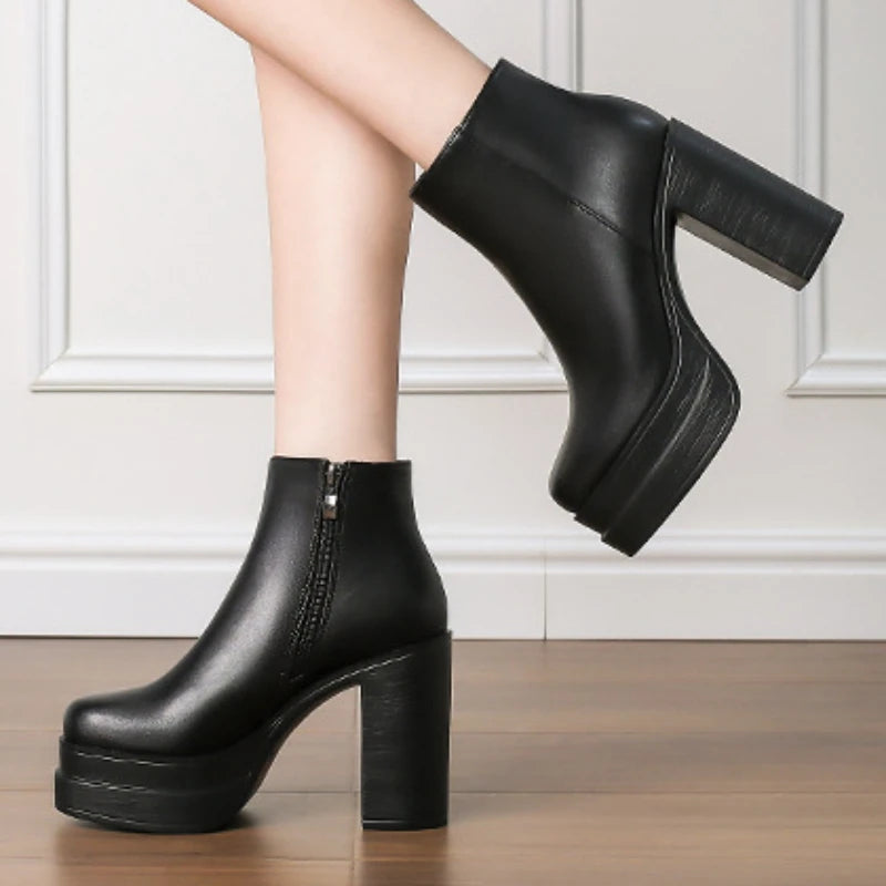 2025 New Women's Boots Sexy Ultra High Heels Woman Round Toe Boots Platform Shoes Women Shoes Ankle Boots Zipper Party Shoes