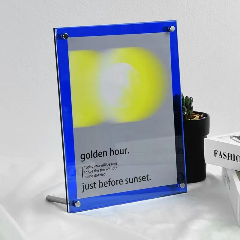 Acrylic Picture Frames,Color Desk Picture Frames with Stand,Modern Frameless Floating Frame for Desktop Display Gift Home Office