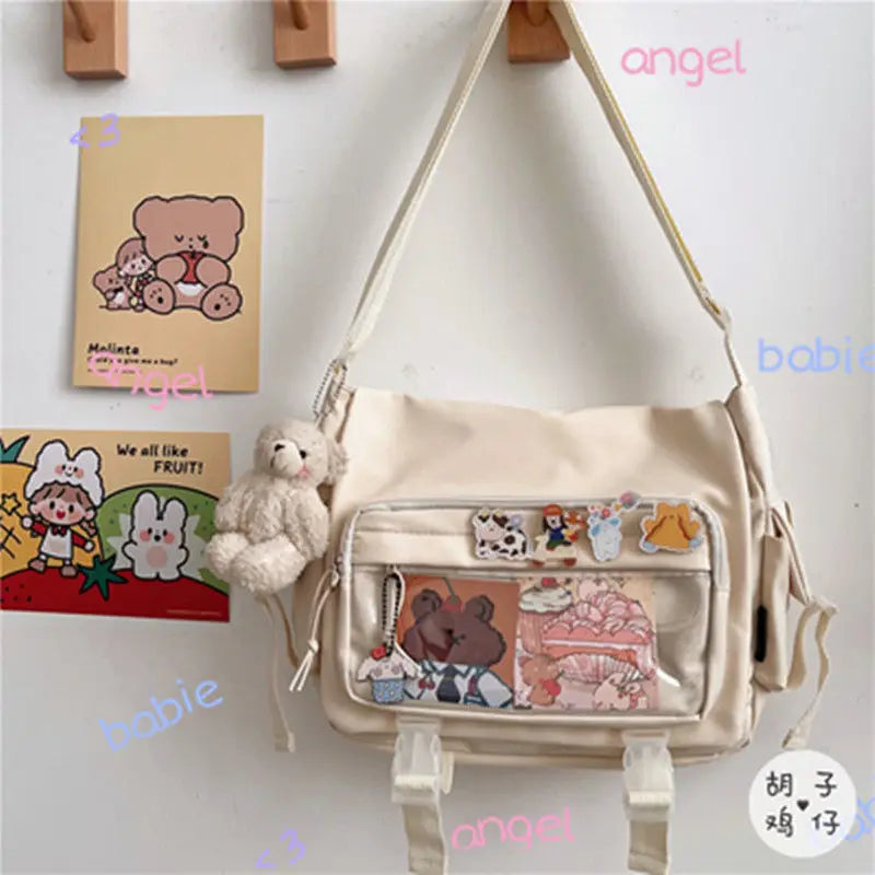 Nylon Crossbody Bags for Girls School Bags Japanese Transparent Bookbag Pocket Women Handbags Shoulder Messenger Bag Satchels
