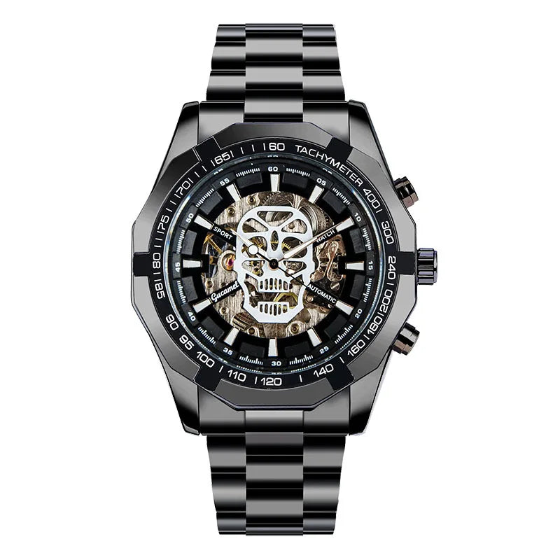 Automatic mechanical watch, fashionable hollow gold automatic mechanical watch, hot-selling business skull watch