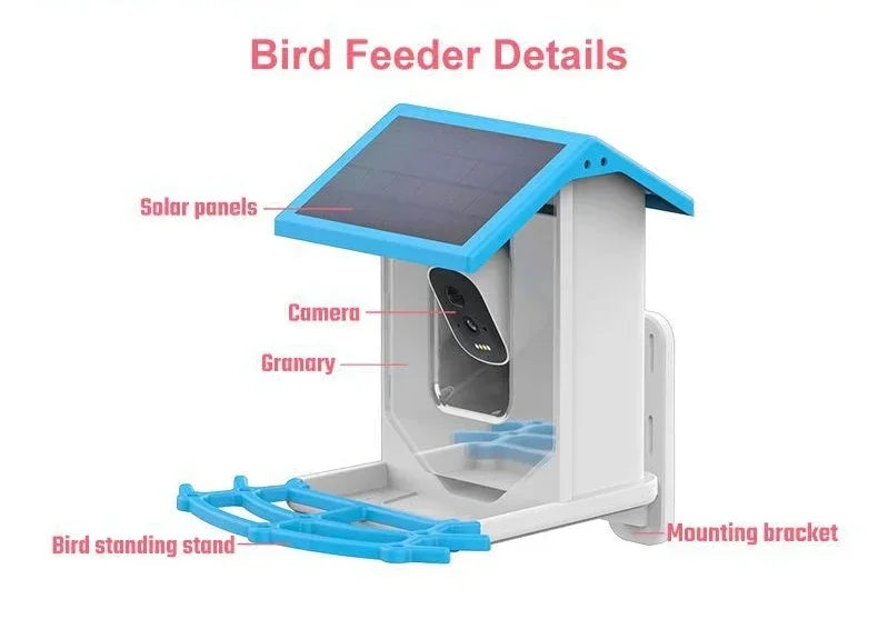 2.4G WiFi Smart Bird Feeder with Camera 2.4K Screen Solar Low Power Night Vision IP66 Waterproof 4G or WIFI Connected Feeder