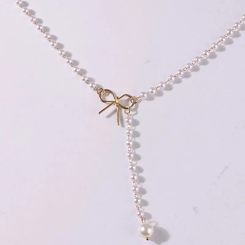 New Imitation Pearl Tassel Necklace for Women Black White Color Beads Choker Necklace Gift for Friend Wholesale Dropshipping