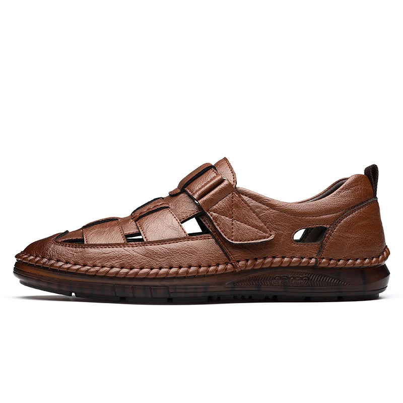 Genuine Leather 2024 Summer Special Offer Men's Business Casual Hollow Work with Holes Leather Sandals Men's Work Hole Sandals