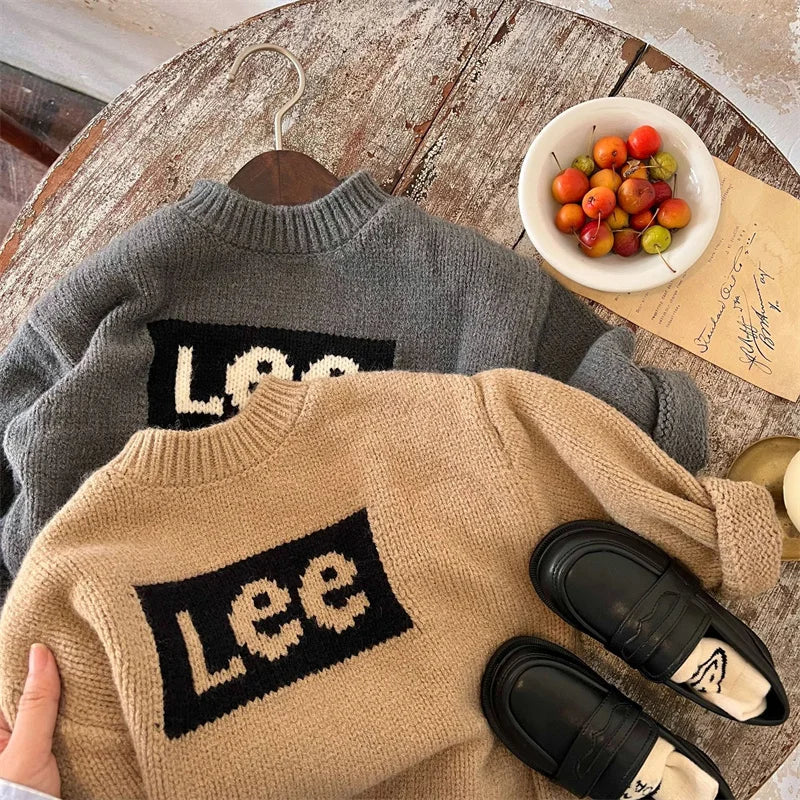 Boys Sweater Cotton Undercoat 2022 Letters Warm Thicken Velvet Winter Autumn Snowsuits Knitting Children's Clothing