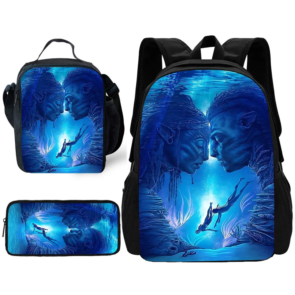 Science Fiction Movie Child School Backpack with Lunch Bags ,Pencil Bags ,School Bags for Boys Girls A-AvatarS Best Gift