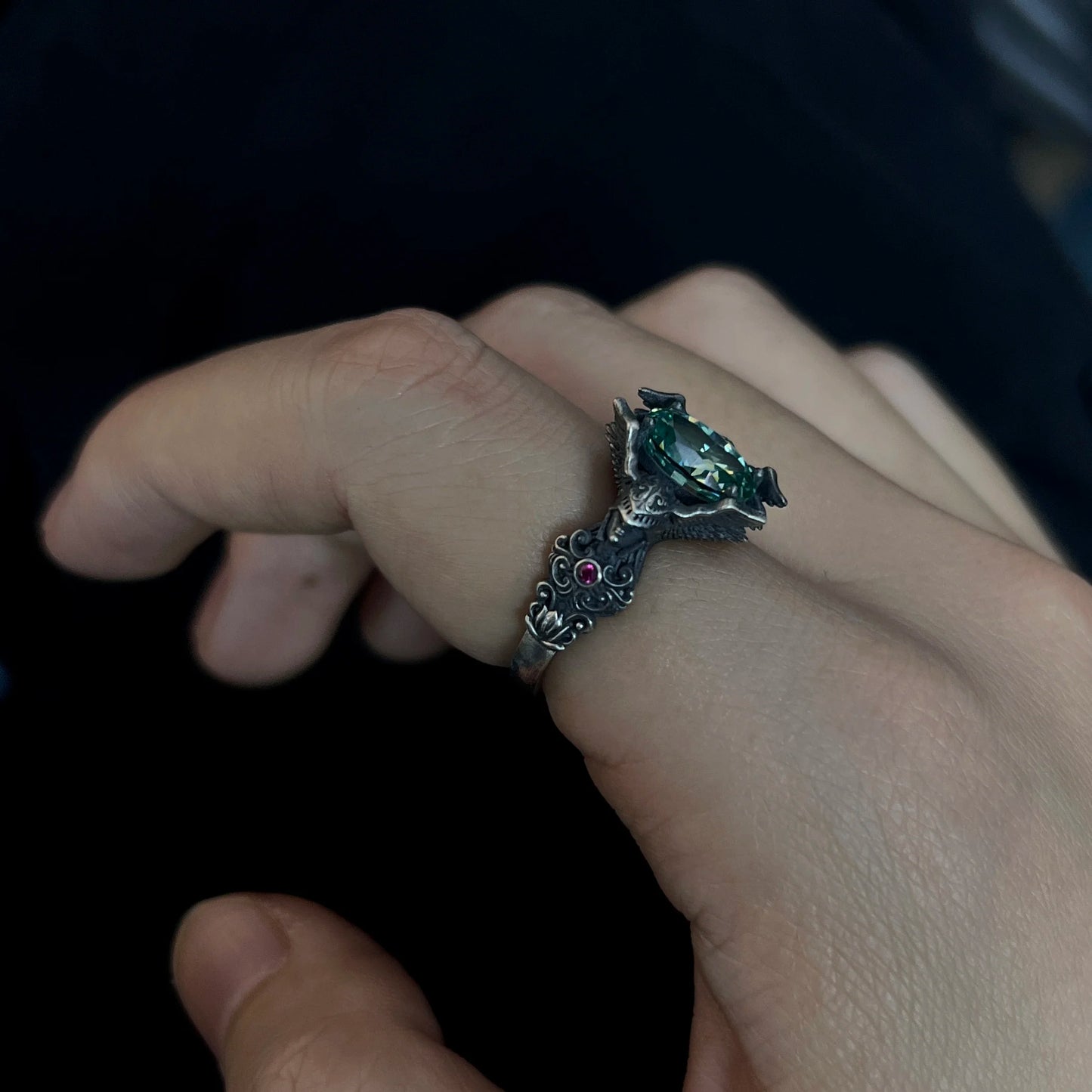 Sterling silver 925 original design hand-made Gothic dark soldiers set with diamonds ring