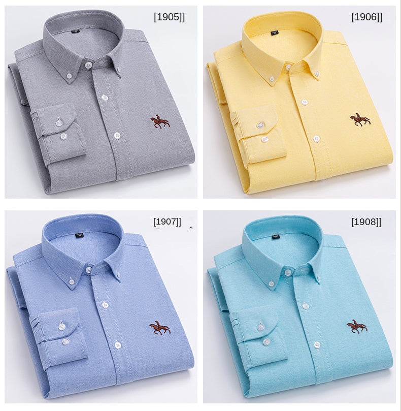 2023 100% Cotton Oxford Man Leisure Embroidered Horse Shirts Streetwear Oversized  Men Shirt Floral Long Sleeve Casual Plus Size