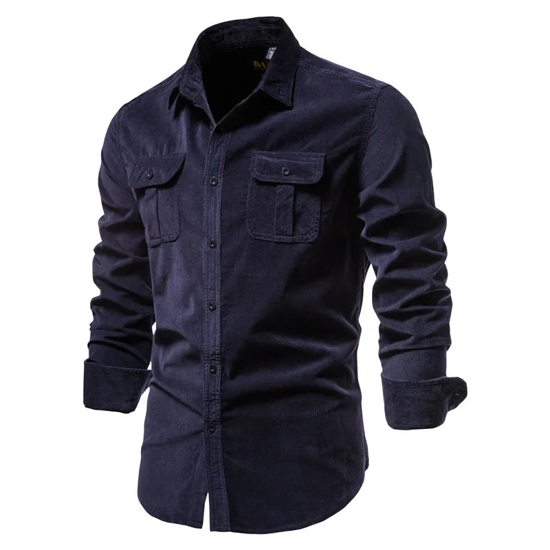 New Single Breasted 100% Cotton Men's Shirt Business Casual Fashion Solid Color Corduroy Men Shirts Autumn Slim Shirt Men
