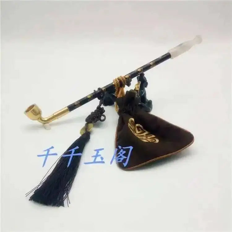 New Long Stem Vintage Tobacco Pipes Agate Cigarette Holder Pipes Smoking With Tobacco Bag Pendant Chinese Girl Accessories