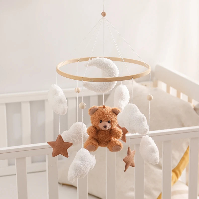 Baby Wooden Bed Bell Mobile Hanging Toy 0-12 Month Baby Crib Mobile Lambhair Bear Bunny Doll Toy Bed Holder Bracket Kid Gift