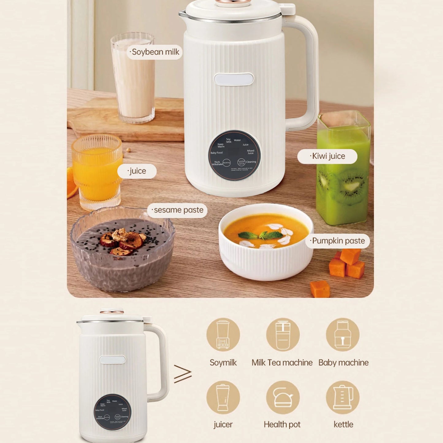 Soy Milk Maker 8-in-1 Programmable Blender with Digital Display 12 Stainless Steel Blades Auto Cleaning 8H Keep Warm Function fo
