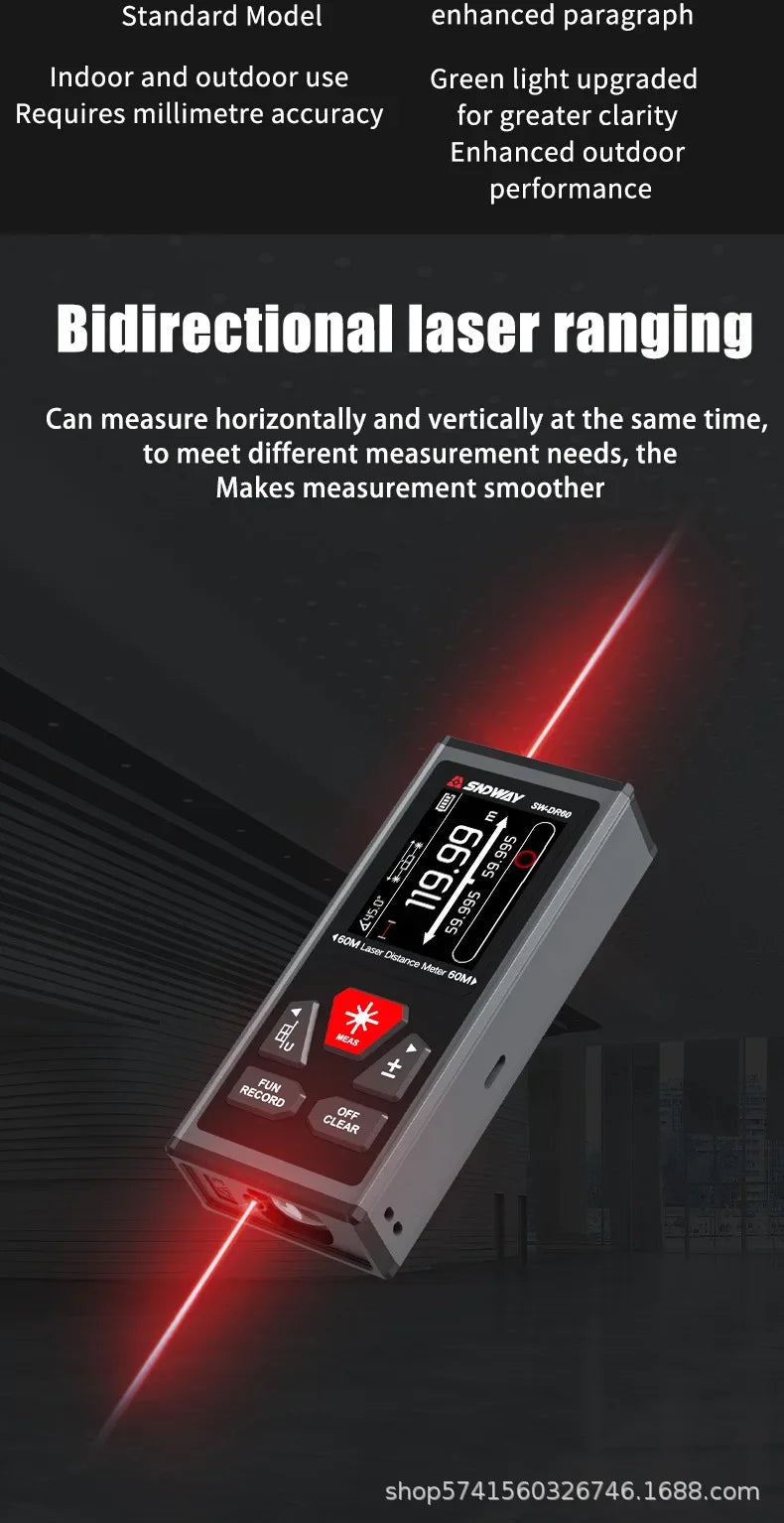 SNDWAY SW-DR60 Dual Laser Distance Meter 60M 100M Bilateral Laser Rangefinder Laser Tape Measure Bidirectional Range Finder