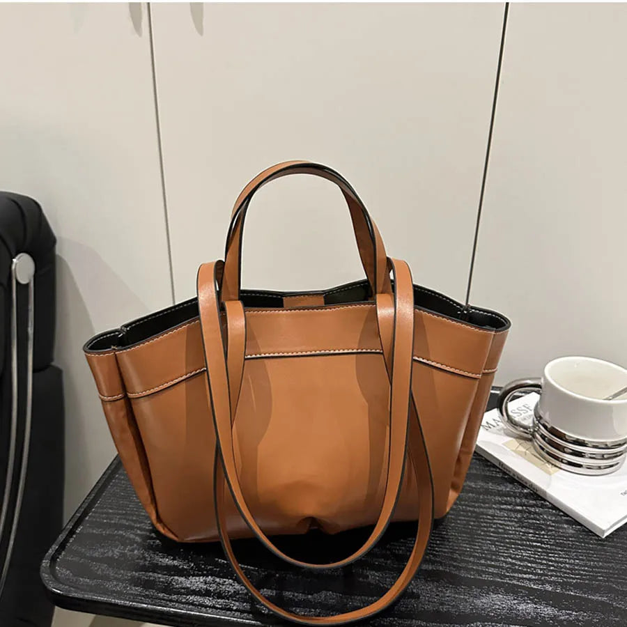 Women Tote Bag Underarm Bag Large Capacity PU Leather Shoulder Bags Vintage Solid Crossbody Bag Trendy Briefcase Bags with Purse