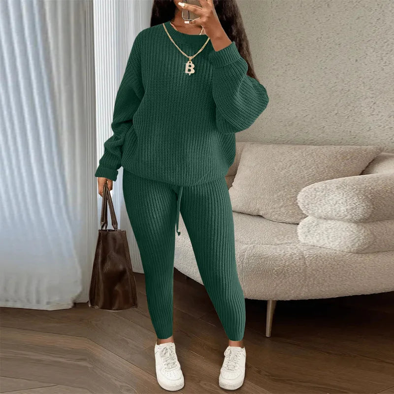 2024 Autumn and Winter Fashion Casual Knitted Suit Trousers Suit Foreign Trade Women's Wool Suit Ensemble Femme 2 Pièces