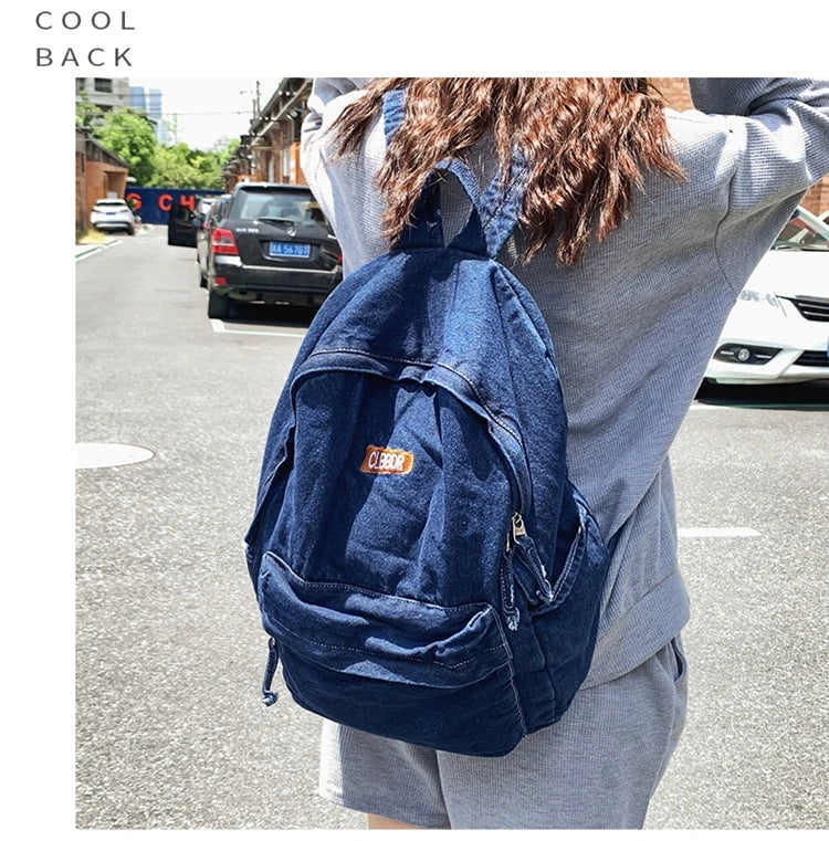 100% Cotton School Bags Solid Black Canvas Casual Backpacks Unisex Large Capacity Denim Satchels Soft Cloth Travel Packages