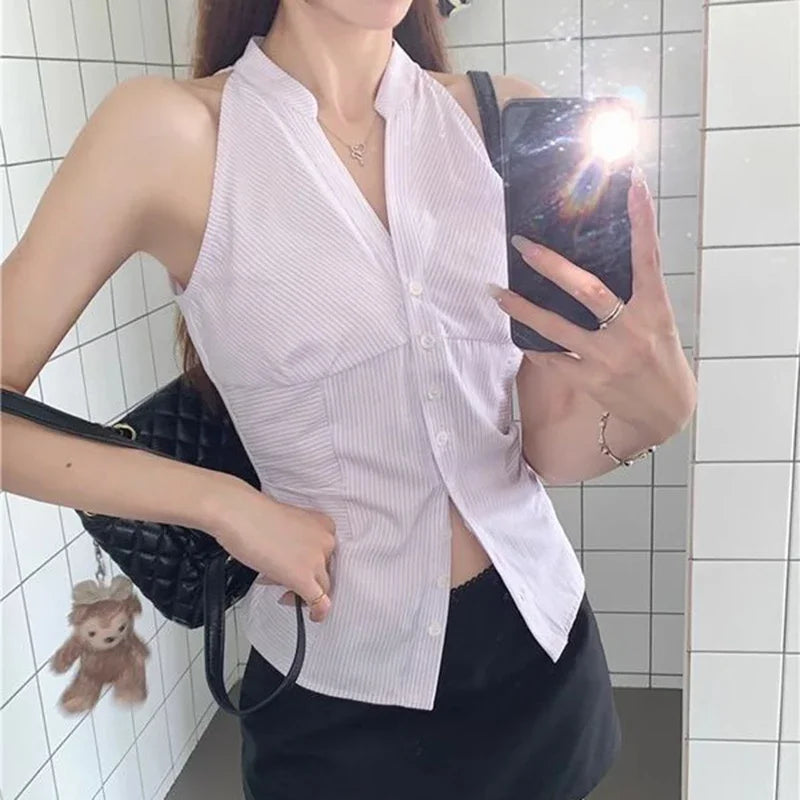 Summer Women T-shirts Slim Fit T-shirts Lady Chic Off Shoulder Vest Tops Girls Sexy Fashion White Sleeveless Clothes