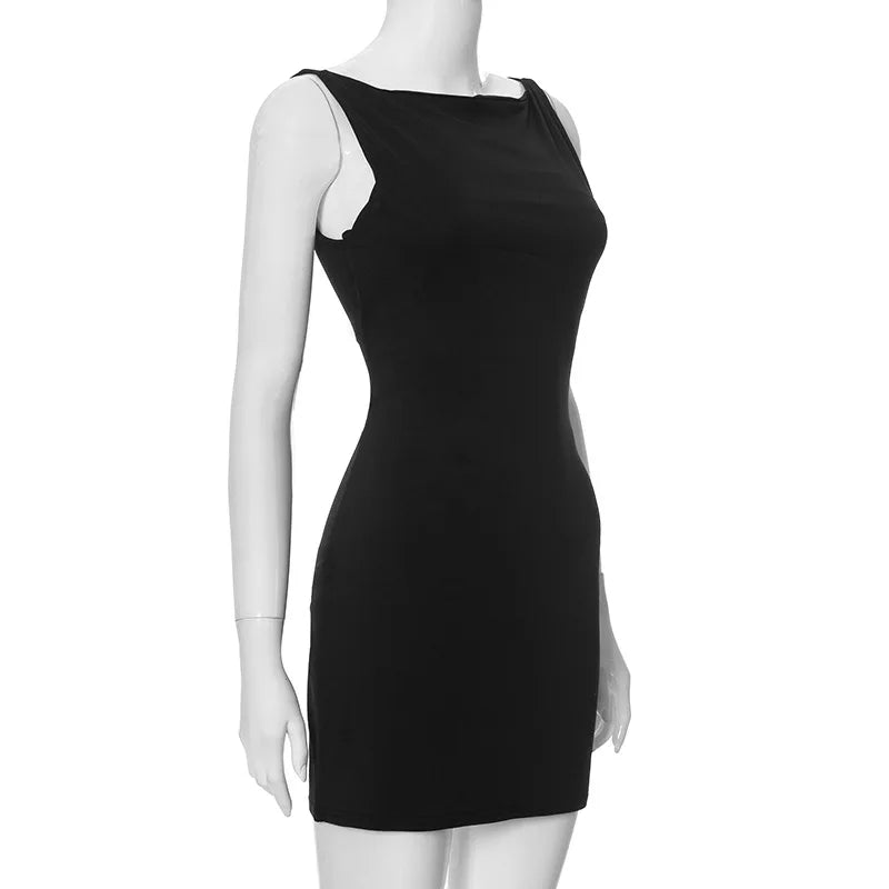 Dress Women Elegant Short Dresses Beautiful Evening Party Dress Solid Color Simple Sleeveless Vest Tight-fitting Dress