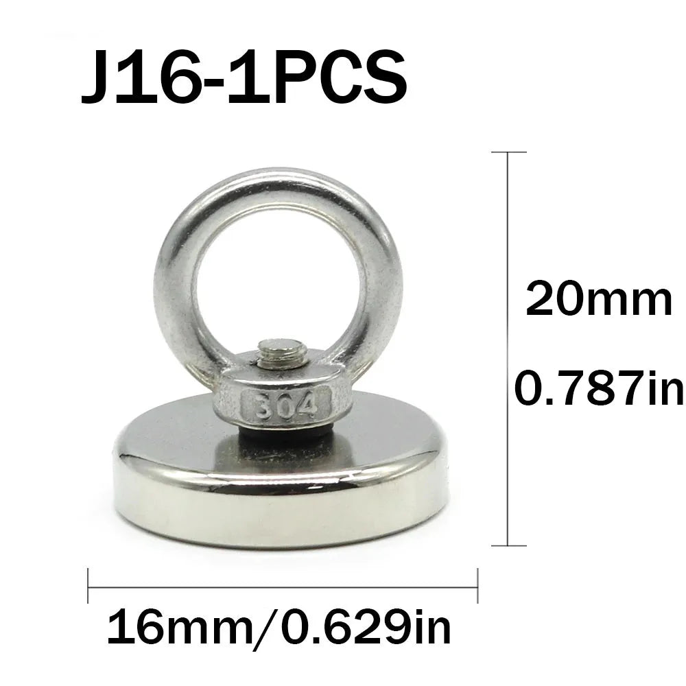 16/20/25/36/42/48/60mm Neodymium Fishing Magnet Heavy Duty Rare Earth Magnet with Countersunk Hole Eyebolt Salvage Magnetic