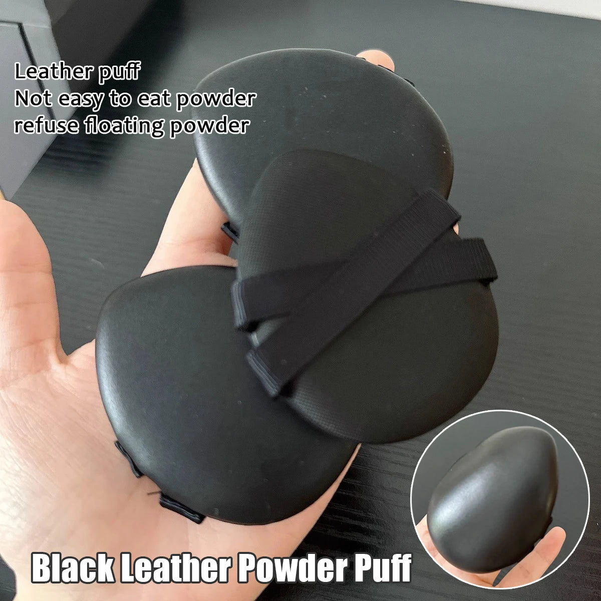 1/2PCS Black Leather Air Cushion Sponge Powder Puff Dry Wet Dual-use Beauty Cosmetic Foundation Powder Puff Makeup Sponge Tools