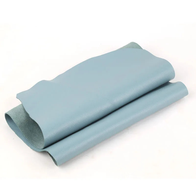 1.5mm thick first-layer cowhide leather material, light blue litchi pattern sofa seat cushion and table mat, leather fabric