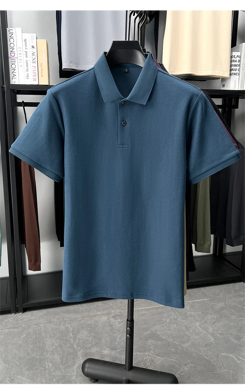 100% pure cotton men's short sleeve polo shirt high-quality classic solid color summer business casual comfort versatile T-shirt