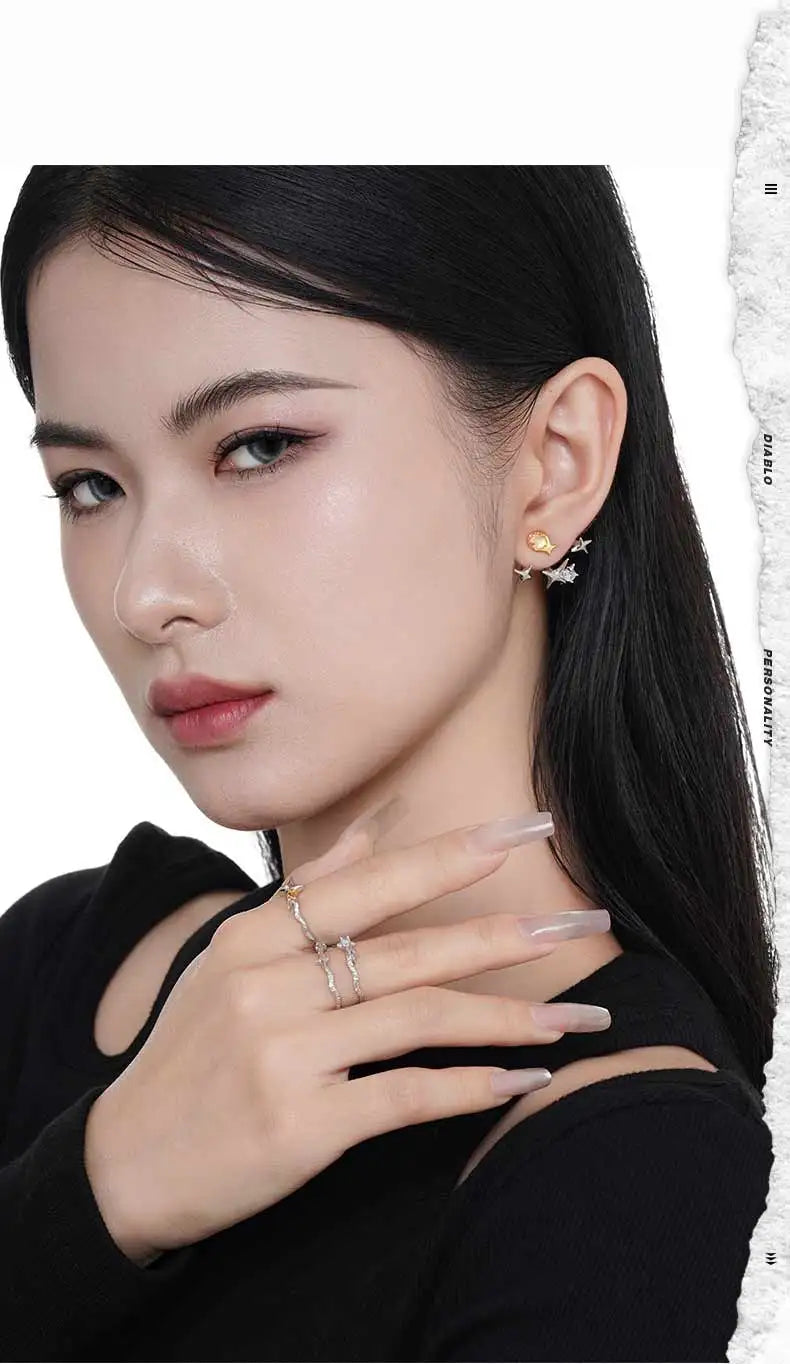 F.I.N.S New Original Simple S925 Sterling Silver Star Ring Women's Double Layer Irregular Adjustable Finger Fine Jewerlry Gifts