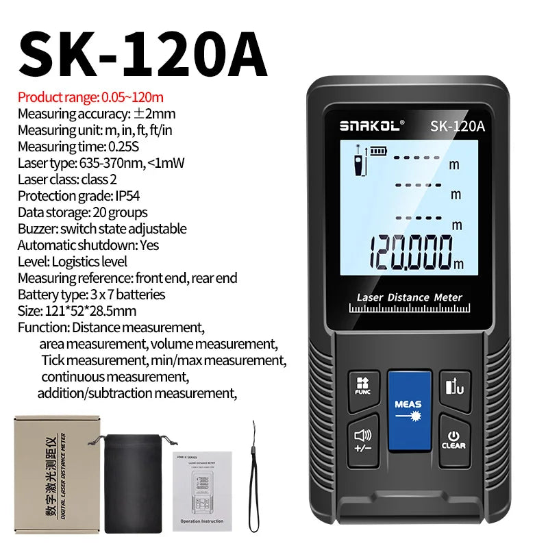 Snakol Laser Distance Meter 40m 50m 70m 100m 120m Rangefinder Digital Range Finder Trena Roulette Ruler Distance Measuring Tape